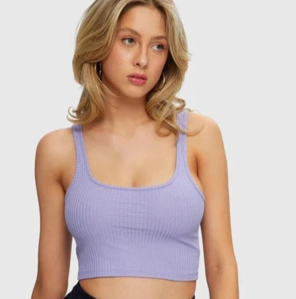 NWT Kuwalla Lavender Ribbed Crop Tank Top Stretchy Scoop Neck Y2K Minimalist